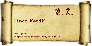 Mincz Kató névjegykártya